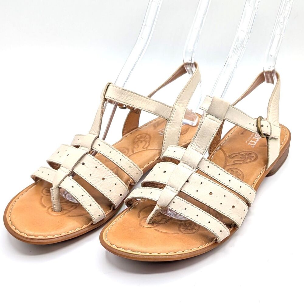 Born Marisol Sandals Ankle Strap White Casual Open Toe Flats Women's Size 9